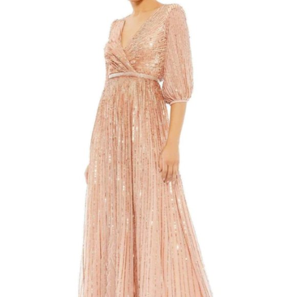 MAC DUGGAL 5509 BISHOP SLEEVE A-LINE APRICOT GOWN sz 12 - Picture 1 of 5